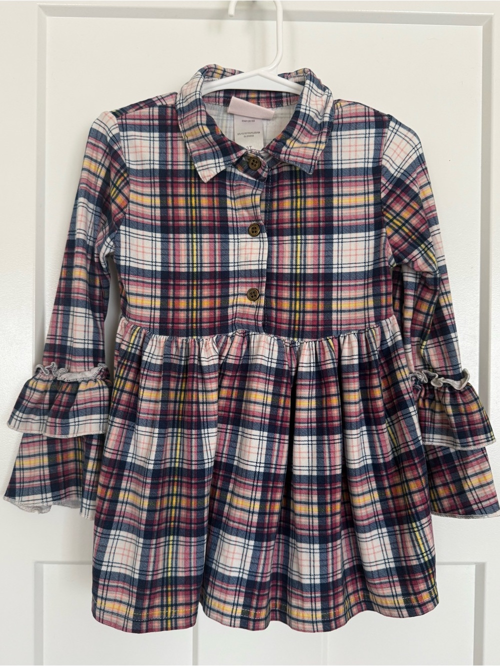 Little Lass Girls 3T Plaid Ruffle Bell Sleeve Peplum Shirt